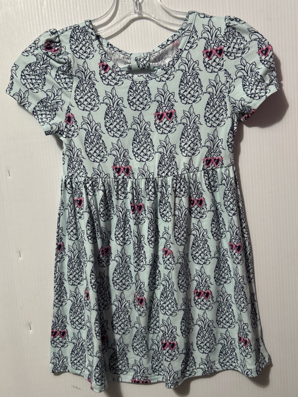 Girls' Mint Pineapple Print Casual Dress with Pink Accents